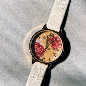 Olivia Burton Watch from Anthropologie - White Leather & Floral Face